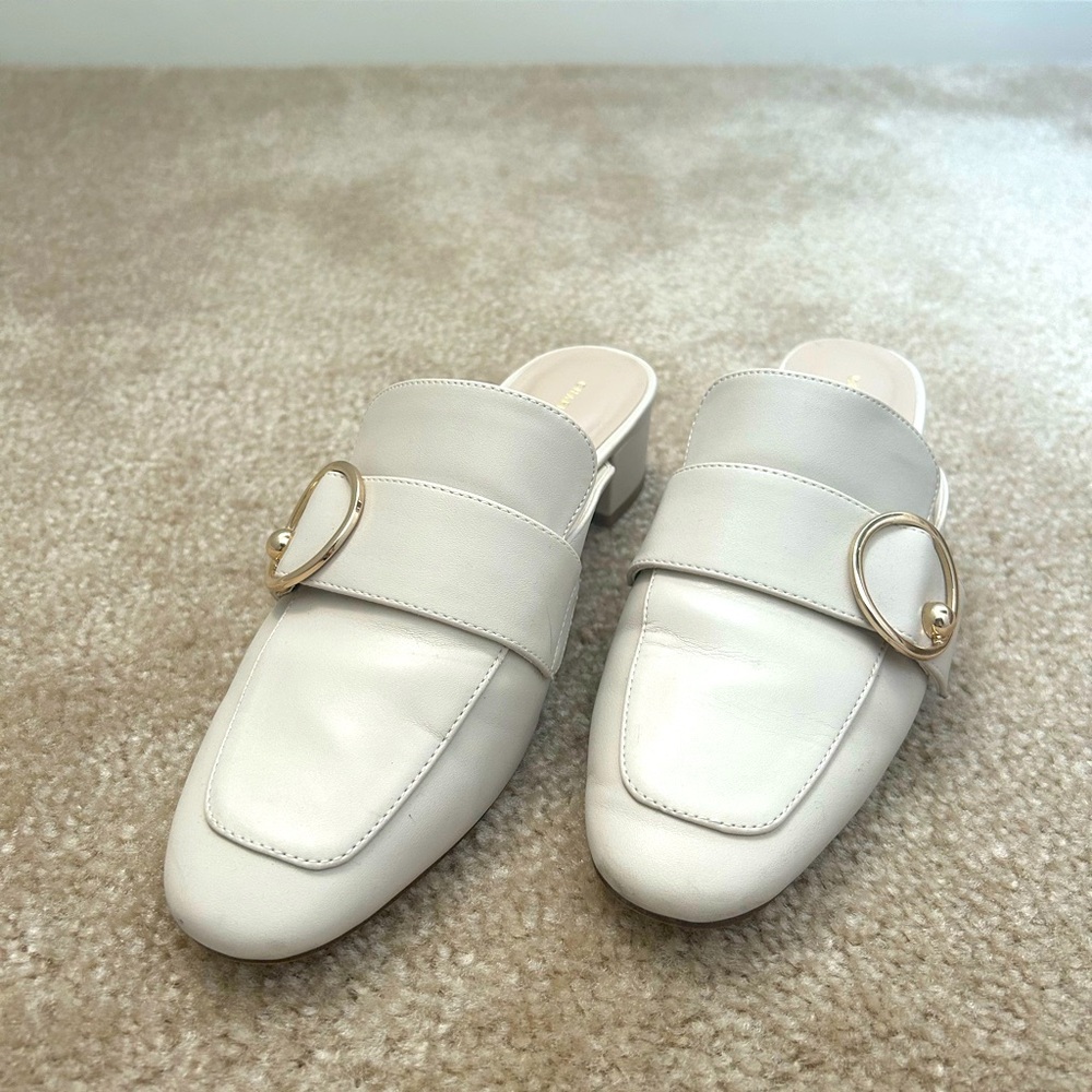 Elegant White Mules with Gold Accent